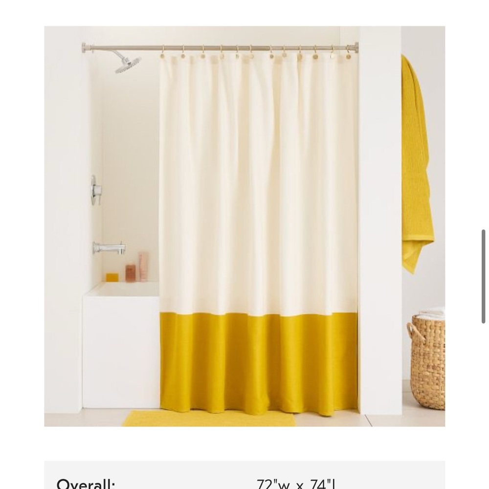 West Elm Dark Horseradish Colorblock Canvas Shower Curtain - Picture 2 of 5